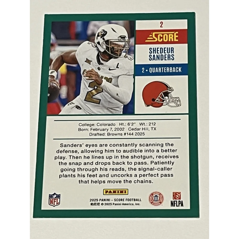 Shedeur Sanders Score Anniversary Rookie RC #2 Browns